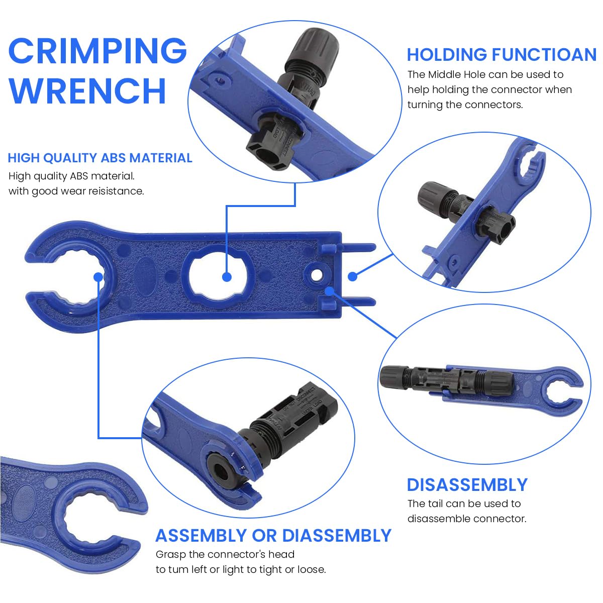 Serplex Solar Crimper Tool Kit Wire Stripper Crimping Tool with Tool Bag, 5 Pairs MC4 Connectors, Spanner Wrench for Solar Panel Cable Assembly and Installation Serplex Solar Crimper Tool Kit Wire Stripper Crimping Tool with Tool Bag, 5 Pairs MC4 Connectors, Spanner Wrench for Solar Panel Cable Assembly and Installation